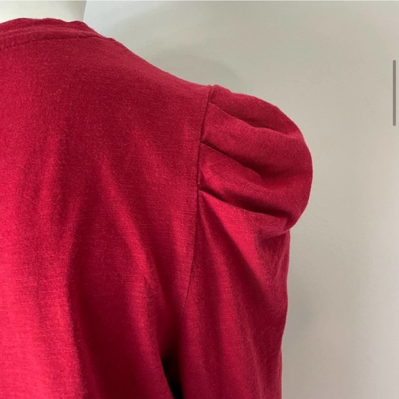 SANCTUARY Pleated Puff Sleeve T-Shirt Style Top 3/4 Sleeve Dark Red Size Medium - Picture 6 of 9